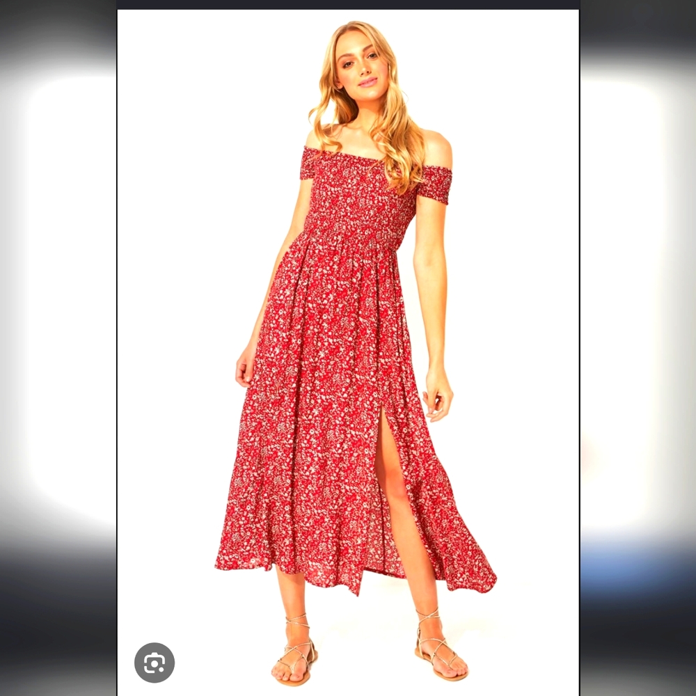SHEIN Red Floral Off-Shoulder Dress